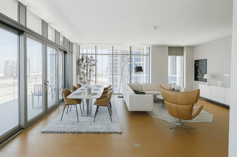 After - high-rise apartment with interior and city view both properly exposed